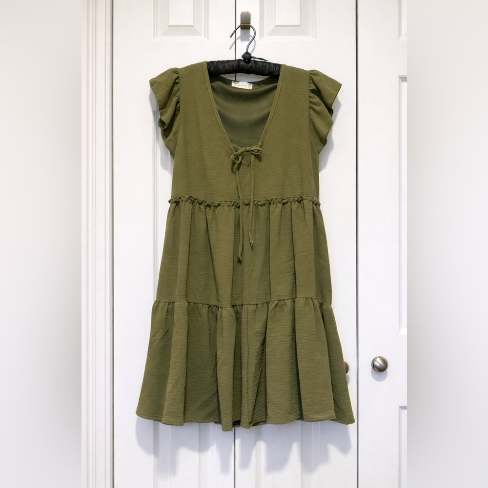 Altar'd State Olive‎ Green Babydoll Dress XS Tiered Boho Cottagecore